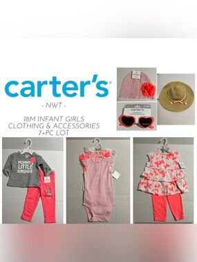 🆕CARTER’S - 18M - NWT - 7+PCS - INFANT GIRLS CLOTHING & ACCESSORIES LOT